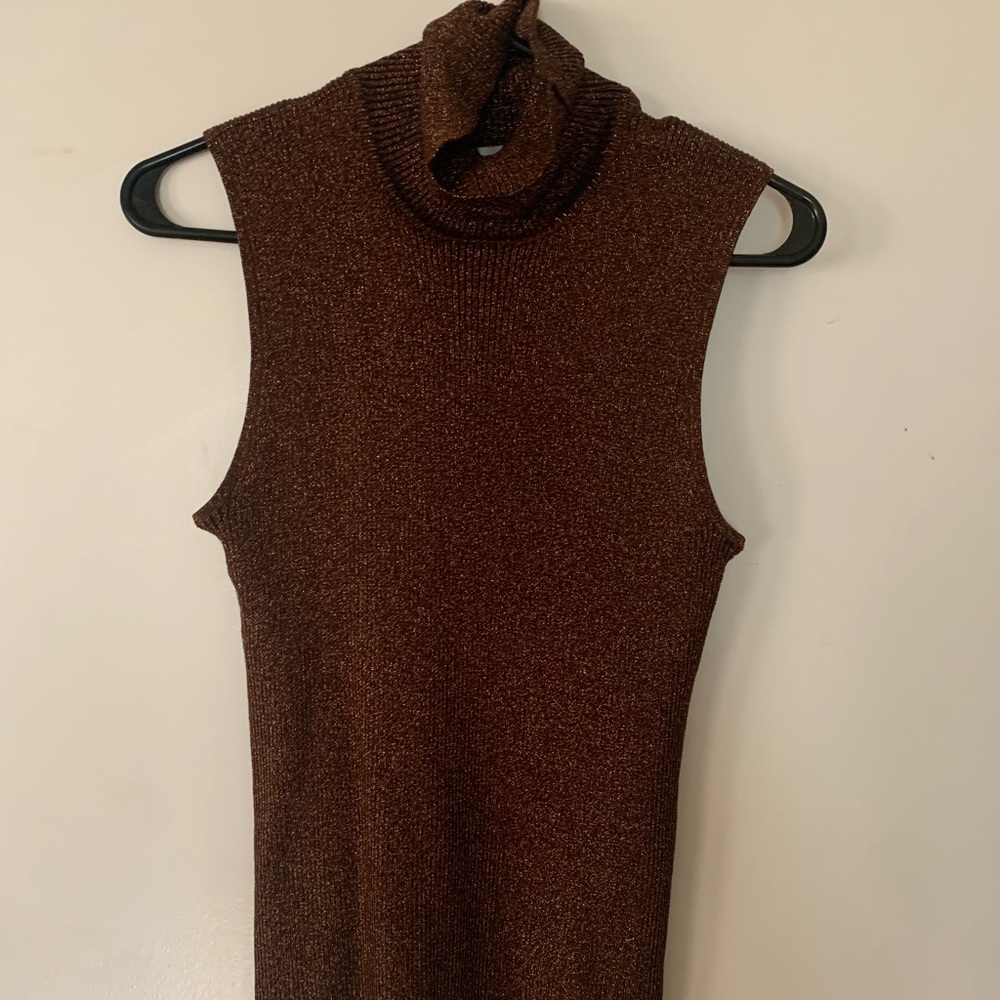 Brown sparkly turtleneck sleeveless top